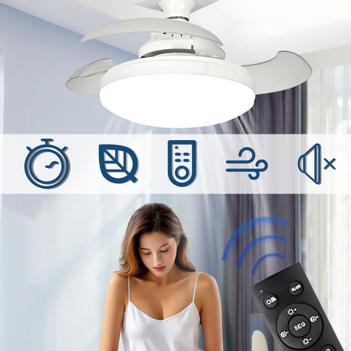 Smart Bathroom Fan - Luces de ventilador de techo LED